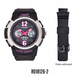 RELOJ DAMA ANÁLOGO/DIGITAL NEGRO Y ROSA R018126-2