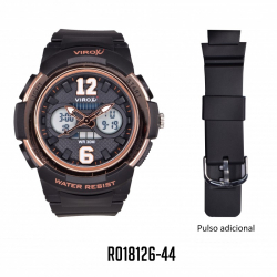 RELOJ DAMA ANÁLOGO/DIGITAL NEGRO Y ORO ROSA  R018126-44